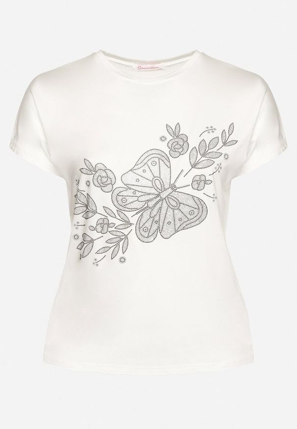 Born2be - Biały Klasyczny Bawełniany T-shirt z Nadrukiem Wiloa. Kolor: biały. Materiał: bawełna. Wzór: nadruk. Styl: klasyczny