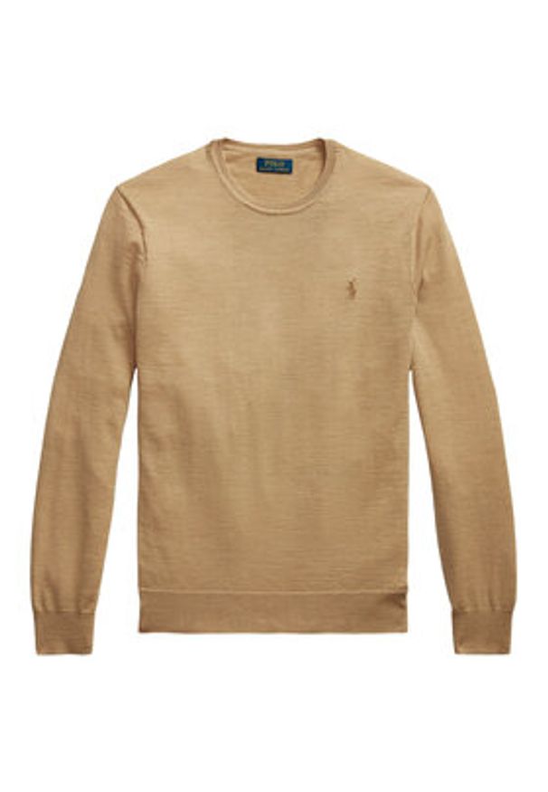 Polo Ralph Lauren Sweter 710946143009 Beżowy Slim Fit. Typ kołnierza: polo. Kolor: beżowy. Materiał: wełna
