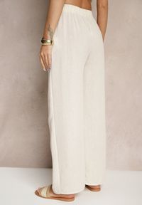 Renee - Jasnobeżowe Spodnie o Szerokim Kroju High Waist Edilisea. Okazja: na co dzień, na spotkanie biznesowe, do pracy. Stan: podwyższony. Kolor: beżowy. Styl: biznesowy, elegancki, casual