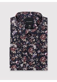 Pako Lorente - PAKO LORENTE – Granatowa koszula w kwiaty. Typ kołnierza: kołnierzyk klasyczny. Kolor: niebieski. Materiał: bawełna, elastan. Długość rękawa: długi rękaw. Długość: długie. Wzór: kwiaty. Styl: klasyczny #5