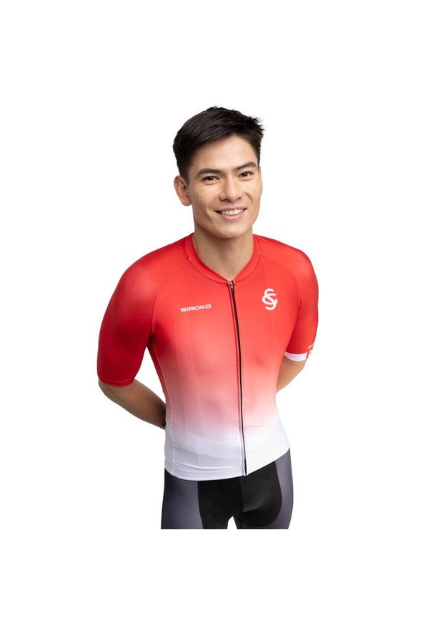 SIROKO - Męska koszulka rowerowa z krótkim rękawem Real Sporting de Gijón x. Kolor: czerwony. Długość rękawa: krótki rękaw. Długość: krótkie. Sport: kolarstwo