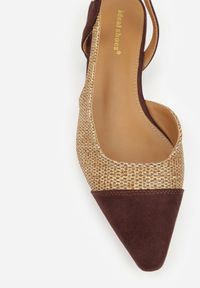 Renee - Brązowe Sandały Ozdobione Plecionką Magicgriddle. Okazja: na co dzień, na imprezę. Zapięcie: sprzączka. Kolor: brązowy. Materiał: jeans. Wzór: aplikacja. Obcas: na obcasie. Styl: casual, elegancki. Wysokość obcasa: średni #9