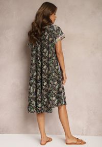 Renee - Czarno-Zielona Rozkloszowana Sukienka z Wiskozy w Kwiaty Rivanira. Kolor: czarny. Materiał: wiskoza. Wzór: kwiaty. Sezon: lato #4