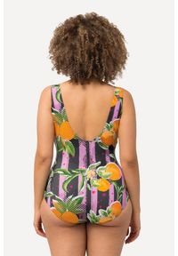 ULLA POPKEN - Damski Strój kąpielowy pomarańczowy miękkie miseczki neonowa lamówka. Kolekcja: plus size. Kolor: różowy. Materiał: elastan, poliamid, materiał