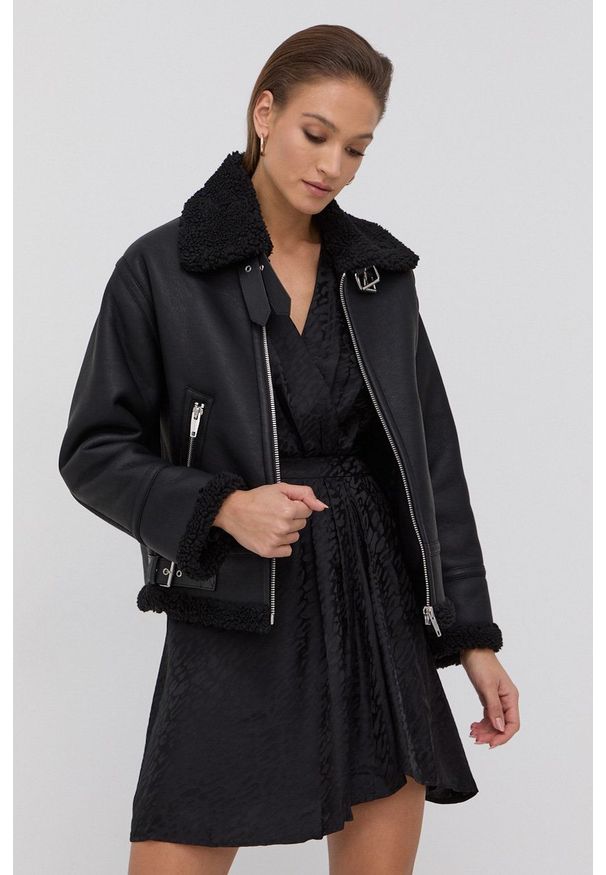 The Kooples - Kurtka. Okazja: na co dzień. Kolor: czarny. Materiał: materiał. Wzór: gładki. Styl: casual