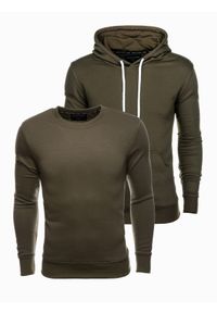Ombre Clothing - Zestaw bluz męskich BASIC - mix 2-pak ciemnooliwkowy V2 Z54 - XL. Kolor: oliwkowy. Materiał: poliester, bawełna