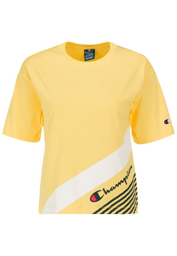 Champion T-Shirt C Logo Ribbed Cuffed 112765 Żółty Regular Fit. Kolor: żółty. Materiał: bawełna