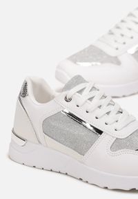 Born2be - Białe Sneakersy na Płaskiej Podeszwie Ozdobione Brokatem Mayna. Nosek buta: okrągły. Kolor: biały. Materiał: materiał. Wzór: aplikacja. Obcas: na płaskiej podeszwie #5