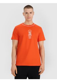 4f - 4F T-shirt regular z nadrukiem męski - pomarańczowy S. Okazja: na co dzień. Kolor: pomarańczowy. Materiał: bawełna, jersey. Wzór: nadruk. Styl: casual, sportowy, klasyczny, street, elegancki