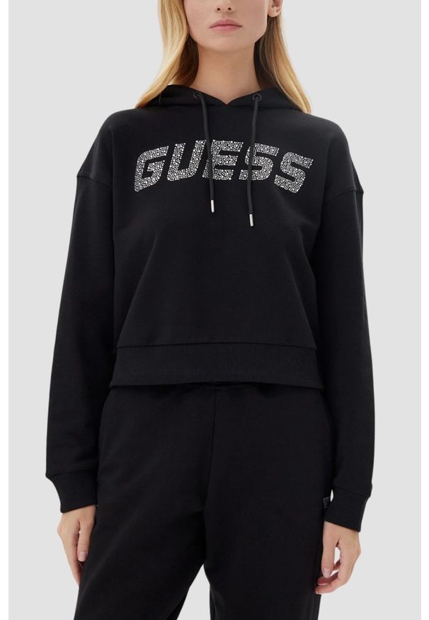 Guess - GUESS Сzarna bluza damska z cyrkoniami Primula, Rozmiar L. Kolor: czarny