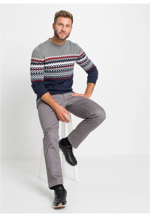 bonprix - Sweter w norweski wzór, z bawełną. Kolor: szary. Materiał: bawełna