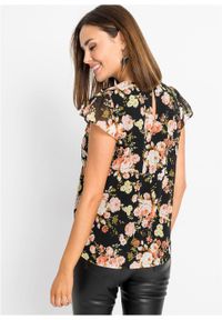 Bluzka shirtowa bonprix czarno-jasnoróżowy łososiowy w kwiaty. Kolor: czarny. Wzór: kwiaty #3