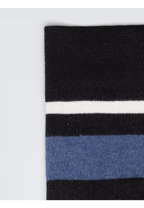 Big-Star - Skarpety męskie długie w kolorowe paski czarne Ismael 906. Kolor: czarny. Materiał: jeans, materiał, bawełna. Wzór: kolorowy, paski