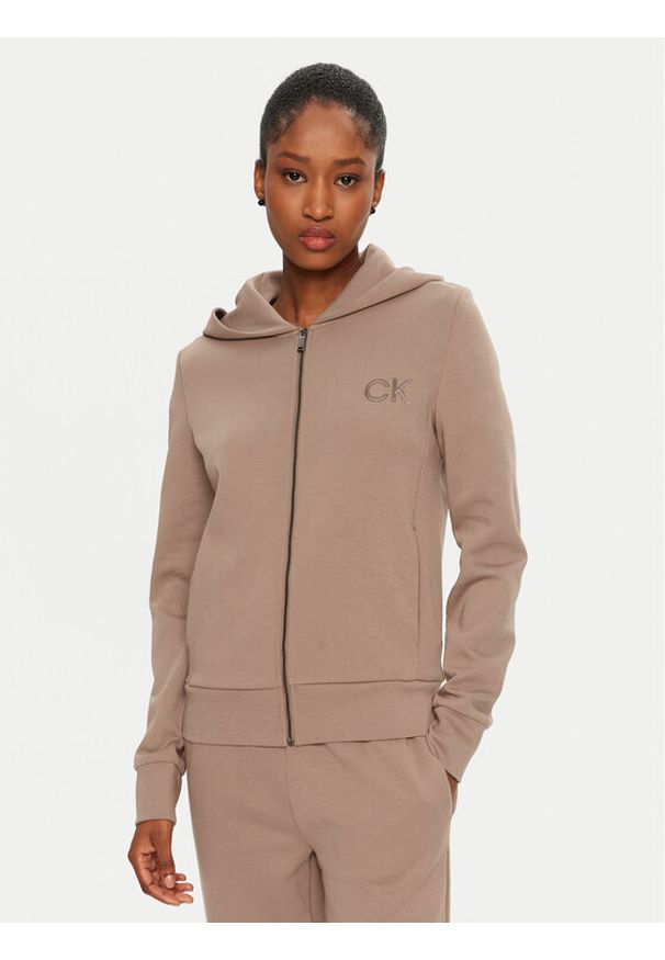 Calvin Klein Bluza Satin K20K207955 Beżowy Regular Fit. Kolor: beżowy. Materiał: syntetyk, bawełna