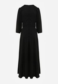 Renee - Czarna Elegancka Sukienka o Kopertowym Kroju Zdobiona Aplikacją w Talii Zilendra. Kolor: czarny. Wzór: aplikacja. Typ sukienki: kopertowe. Styl: elegancki #3