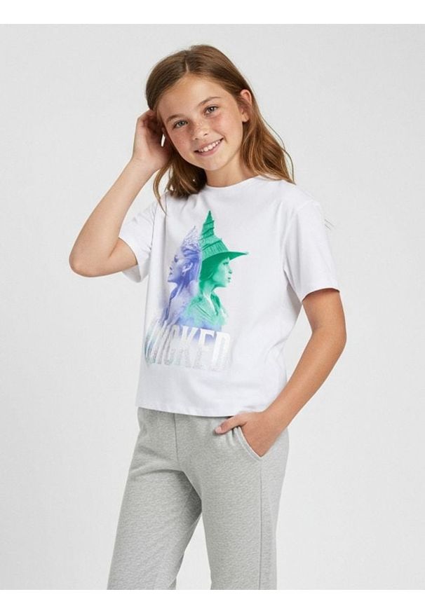 Sinsay - Bawełniana koszulka z nadrukiem Wicked - biały. Kolor: biały. Materiał: bawełna. Wzór: nadruk