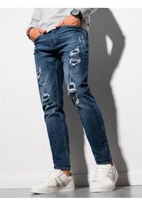 Ombre Clothing - Spodnie męskie jeansowe z dziurami SLIM FIT P1025 - niebieskie - L. Kolor: niebieski. Materiał: jeans. Styl: młodzieżowy #2
