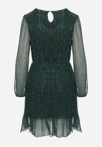 Born2be - Ciemnozielona Sukienka z Wiskozy Ozdobiona Metaliczną Nicią Meliorea. Kolor: zielony. Materiał: wiskoza. Wzór: aplikacja. Styl: klasyczny, elegancki #4