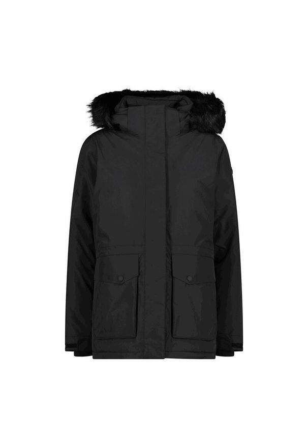 Kurtka turystyczna damska CMP Parka Zip Hood przeciwdeszczowa. Kolor: czarny. Sport: turystyka piesza
