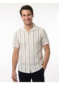 Weekendowa Koszula Męska - Brave Soul - Ecru w Paski. Kolor: beżowy, wielokolorowy, brązowy. Materiał: wiskoza, bawełna, poliester. Wzór: paski. Styl: sportowy #3