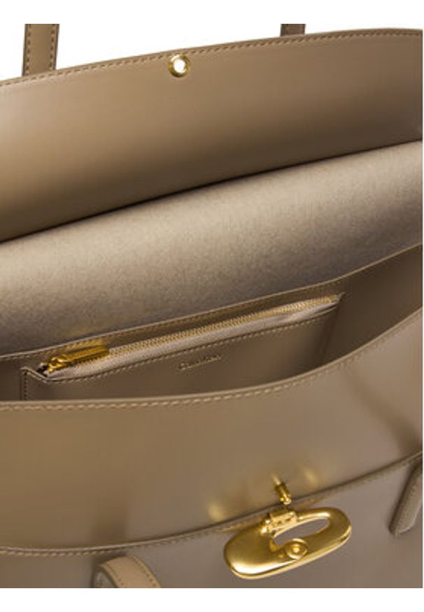 Calvin Klein Torebka Hardware Brushed Flap Tote Bag LV04F3336G Beżowy. Kolor: beżowy. Materiał: skórzane