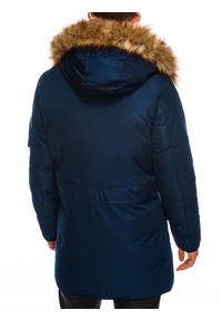 Ombre Clothing - Kurtka męska zimowa parka C369 - granatowa - XL. Kolor: niebieski. Materiał: poliester, futro. Sezon: zima #4