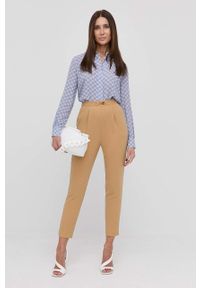 Elisabetta Franchi spodnie damskie kolor beżowy proste high waist. Okazja: na co dzień. Stan: podwyższony. Kolor: beżowy. Materiał: tkanina. Styl: casual #4