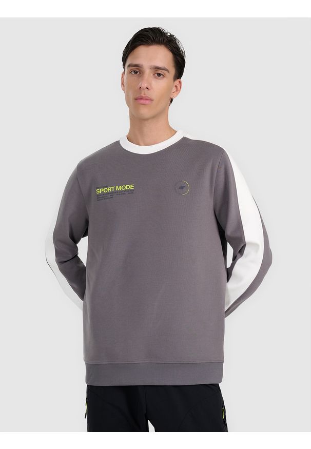 4f - 4F Bluza dresowa nierozpinana bez kaptura męska - szara L. Okazja: na co dzień. Typ kołnierza: bez kaptura. Kolor: szary. Materiał: dresówka. Styl: casual. Sport: fitness