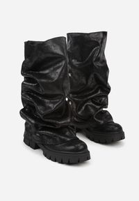 Born2be - Czarne Botki na Grubej Podeszwie z Wywiniętą Cholewką Vidore. Kolor: czarny. Materiał: jeans. Szerokość cholewki: normalna. Styl: elegancki