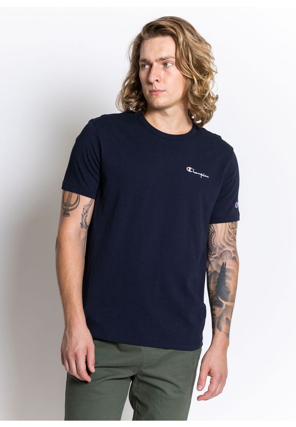 Koszulka Champion Premium Script Logo Back Crew Neck T-Shirt (214279-BS501). Kolor: niebieski. Materiał: materiał