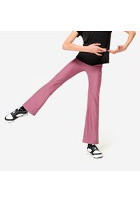 Decathlon - Legginsy fitness dziecięce Domyos rozkloszowane. Okazja: na uczelnię. Stan: podwyższony. Kolor: fioletowy. Materiał: elastan, poliester, materiał. Styl: sportowy