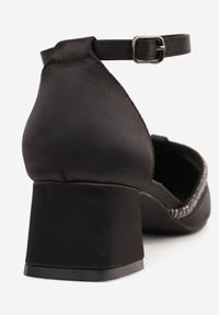 Born2be - Czarne Satynowe Czółenka Vices na Obcasie ze Skórzaną Wkładką i Cyrkoniami Leanieth. Nosek buta: szpiczasty. Zapięcie: sprzączka. Kolor: czarny. Materiał: satyna, skóra. Wzór: aplikacja. Obcas: na obcasie. Styl: elegancki, wizytowy. Wysokość obcasa: średni #3