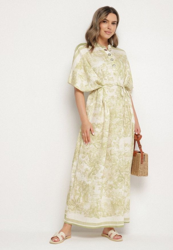 Born2be - Zielona Sukienka Typu Oversize z Wiskozą w Abstrakcyjny Wzór Lunalessa. Okazja: na co dzień. Kolor: zielony. Materiał: wiskoza. Typ sukienki: oversize. Styl: klasyczny, elegancki, casual