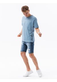 Ombre Clothing - T-shirt męski z nadrukiem - niebieski. Kolor: niebieski. Materiał: bawełna, poliester, dzianina. Wzór: nadruk