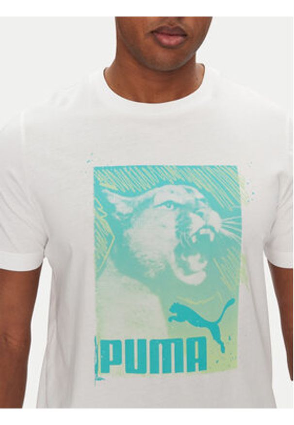 Puma T-Shirt Graphics Photoprint 684836 Biały Regular Fit. Kolor: biały. Materiał: bawełna