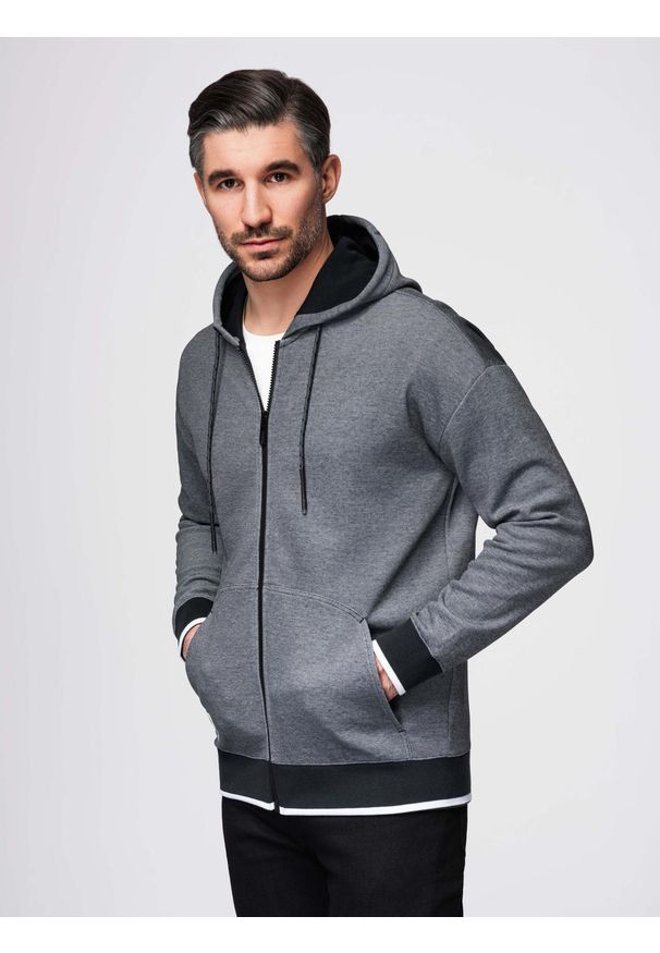 Ombre Clothing - Męska bluza dresowa z kapturem o delikatnej strukturze – czarna V1 - Rozmiar: L. Okazja: na co dzień. Typ kołnierza: kaptur. Kolor: czarny. Materiał: dresówka. Styl: casual, sportowy