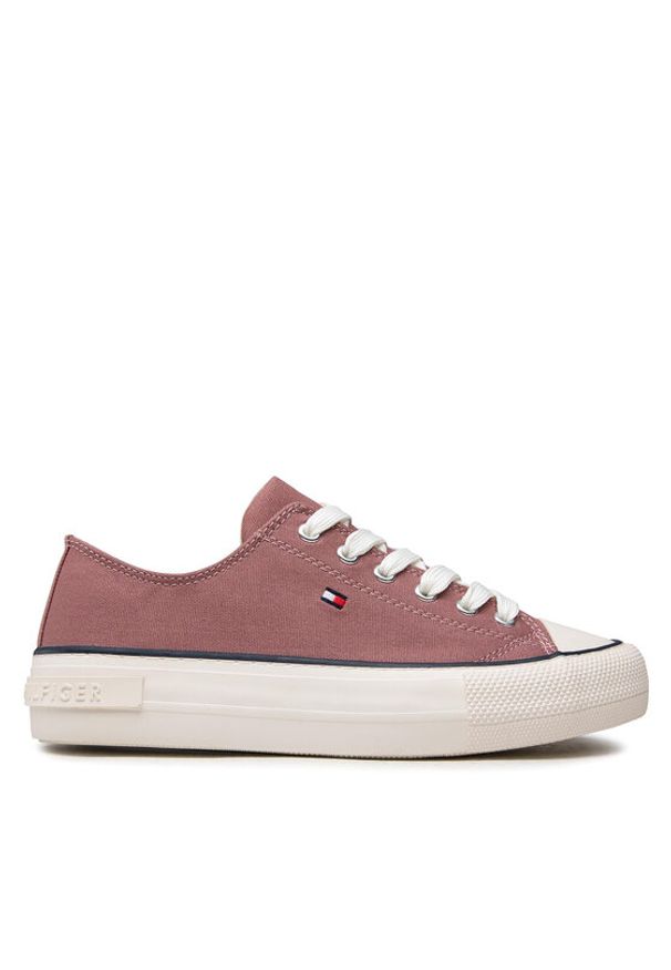 TOMMY HILFIGER - Tommy Hilfiger Trampki Low Cut Lace-Up Sneaker T3A4-32118-0890 S Bordowy. Kolor: czerwony. Materiał: materiał