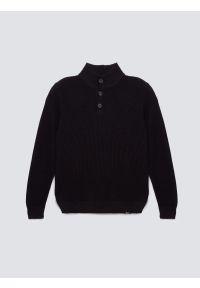 Big-Star - Sweter męski ze stójką czarny Neroni 906. Okazja: na co dzień. Typ kołnierza: kołnierzyk stójkowy. Kolor: czarny. Materiał: materiał, dzianina. Wzór: ze splotem, aplikacja. Styl: elegancki, casual