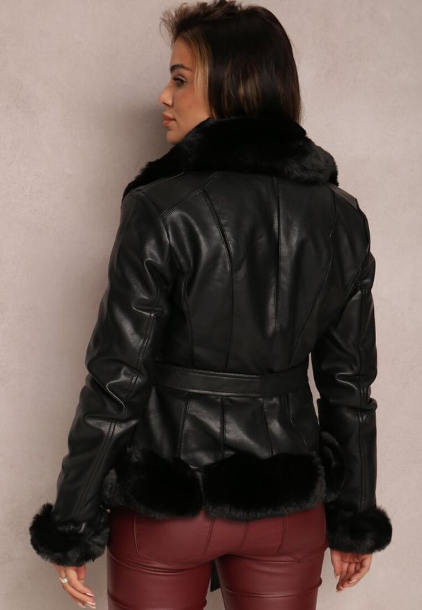 Renee - Czarna Kurtka Mesase. Kolor: czarny. Materiał: futro. Wzór: aplikacja. Styl: elegancki