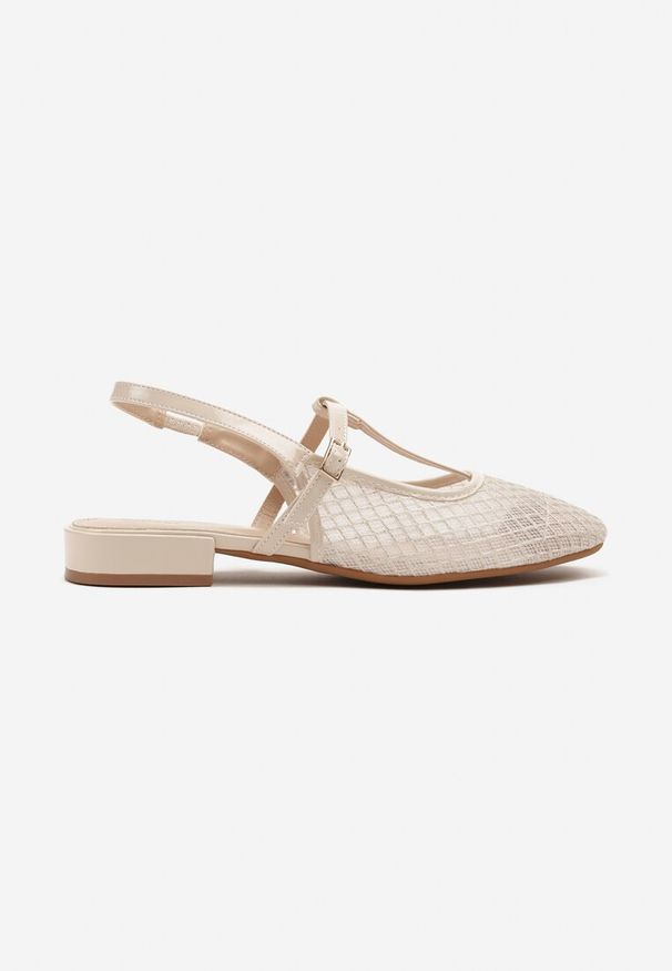Renee - Beżowe Sandały Vices Lakierowane Slingback z Siateczkową Cholewką Mairelite. Okazja: na co dzień. Zapięcie: sprzączka. Kolor: beżowy. Materiał: lakier. Sezon: lato. Styl: casual