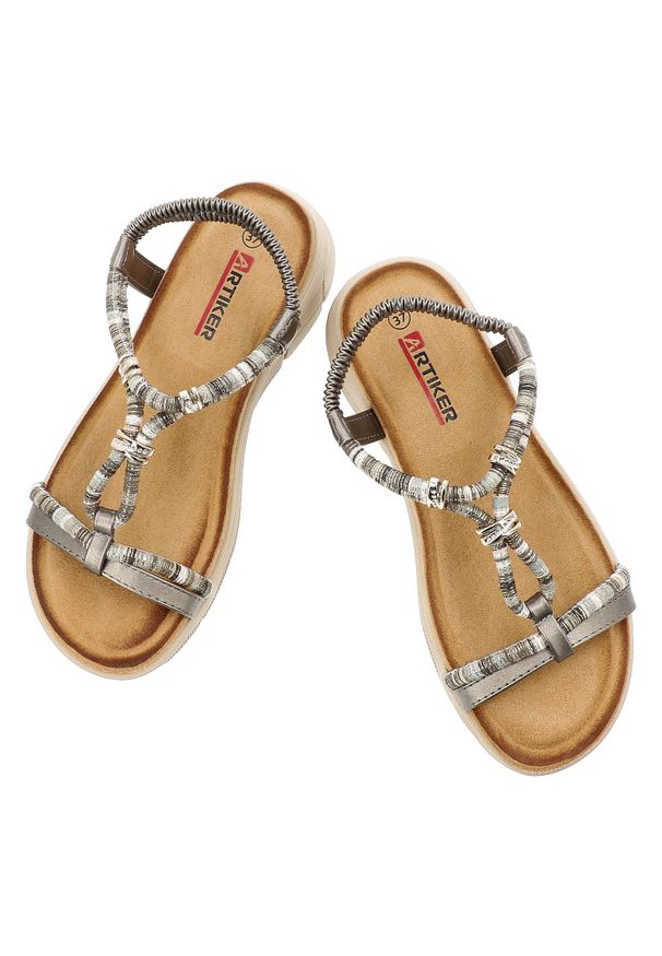 Sandały damskie Artiker, cholewka ze skóry ekologicznej cienkie paski z przodu lekka amortyzująca podeszwa komfortowy styl casualowy, szare, 58C0010. Okazja: na co dzień. Zapięcie: pasek. Kolor: szary. Materiał: skóra ekologiczna. Wzór: paski. Styl: casual