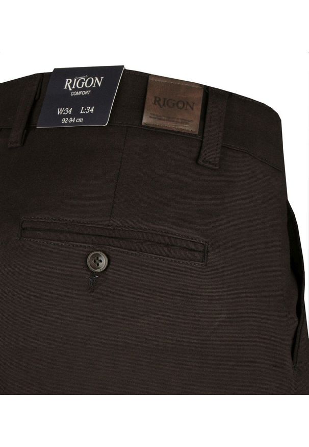 Materiałowe Spodnie Męskie, Eleganckie - Rigon - Brązowe. Kolor: brązowy, wielokolorowy, beżowy. Materiał: wiskoza, elastan, poliester. Styl: elegancki