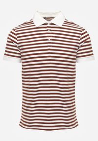 Born2be - Brązowa Bawełniana Koszulka Polo w Paski w Stylu Casual Elunilla. Okazja: na co dzień. Typ kołnierza: polo. Kolor: brązowy. Materiał: bawełna. Wzór: paski. Styl: casual #1