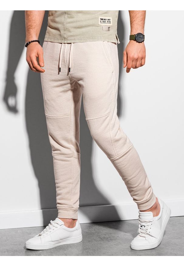 Ombre Clothing - Spodnie męskie dresowe joggery P987 - ecru - XXL. Kolor: biały. Materiał: dresówka