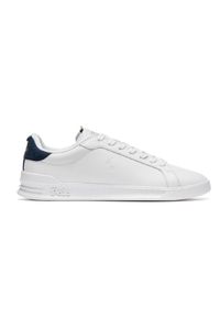 Ralph Lauren - RALPH LAUREN - Skórzane białe sneakersy z logo. Nosek buta: okrągły. Kolor: biały. Materiał: skóra. Wzór: napisy. Obcas: na płaskiej podeszwie
