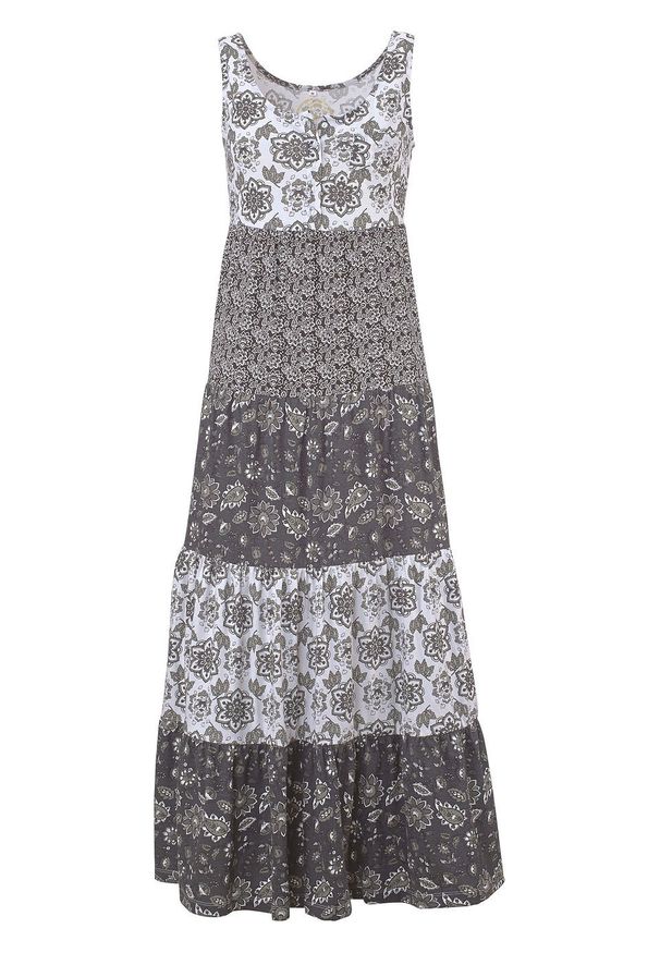Długa sukienka bawełniana z dżerseju bonprix szaro-czarny wzorzysty. Kolor: biały. Materiał: bawełna, jersey. Długość: maxi