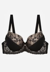 Renee - Czarno-Beżowy Biustonosz z Koronką i Cyrkoniami Himelodia. Kolor: czarny. Materiał: koronka. Wzór: koronka #2