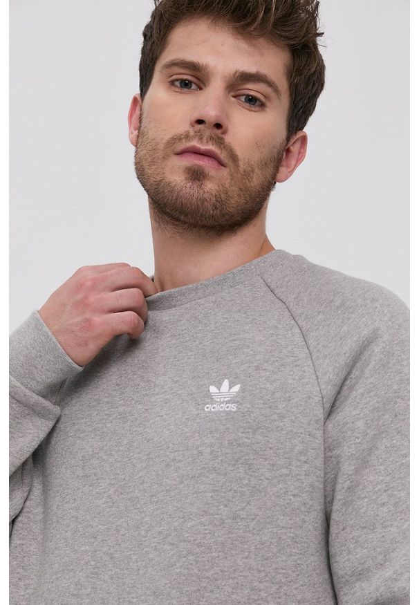 adidas Originals - Bluza. Okazja: na co dzień. Kolor: szary. Długość rękawa: raglanowy rękaw. Wzór: aplikacja. Styl: casual