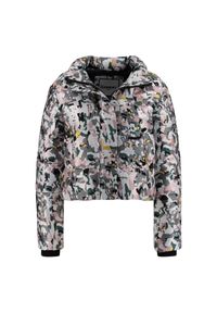 Superdry - Kurtka turystyczna damska Superdary Jacquard Puffer. Kolor: biały. Materiał: poliester. Sezon: zima, jesień. Sport: turystyka piesza