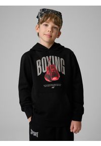 4f - 4F Bluza dresowa regular z kapturem chłopięca - czarna 158 (12-13 lat). Okazja: na spacer, na co dzień, na uczelnię. Typ kołnierza: kaptur. Kolor: czarny. Materiał: dresówka. Sezon: lato. Styl: casual #1